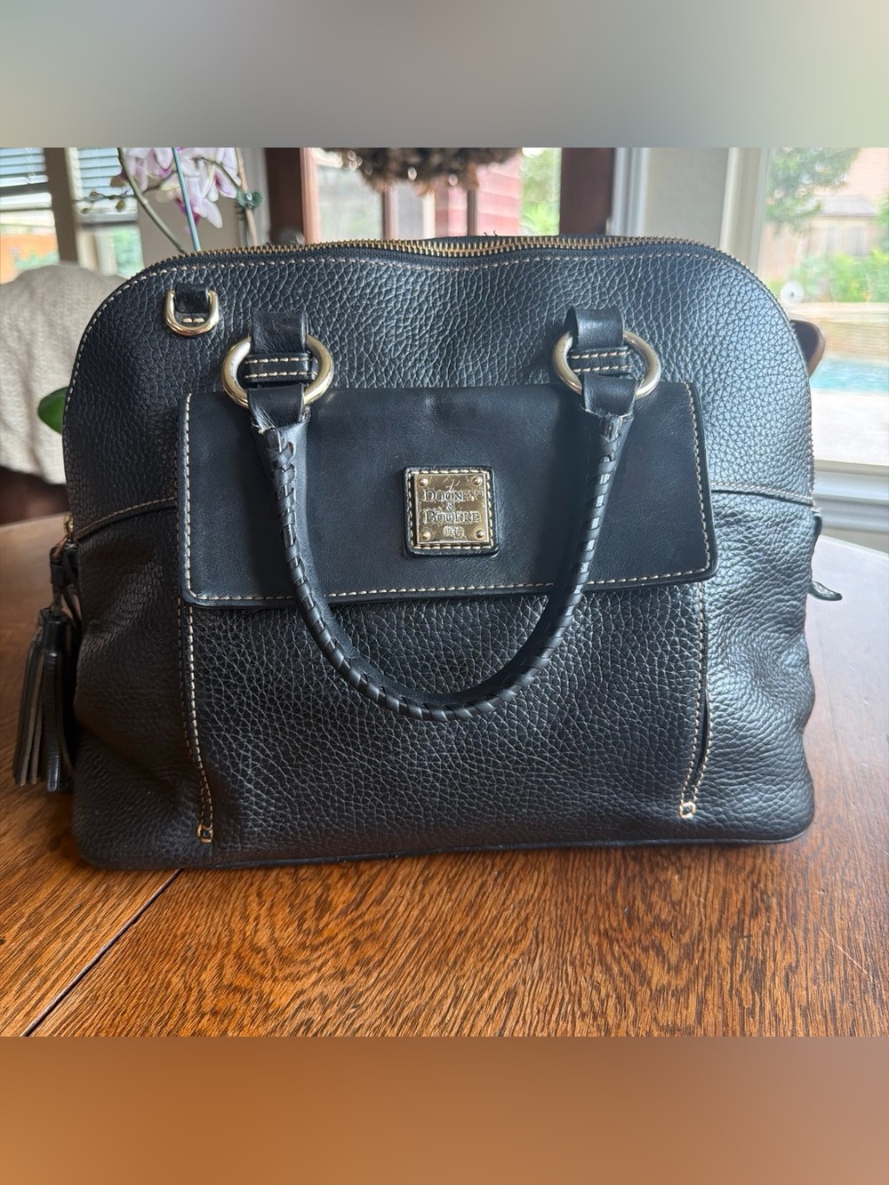 ✨ Dooney & Bourke Black Pebbled Leather "Aubrey" Domed Satchel ✨